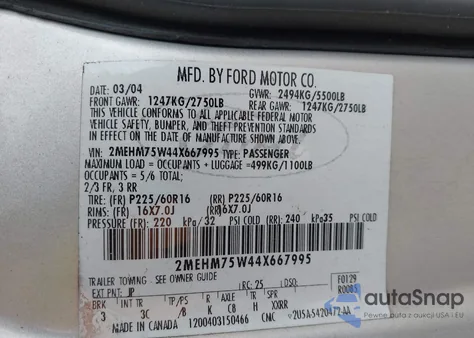 2004 Mercury Grand Marquis Ls from USA, damaged, VIN 2MEHM75W44X667995